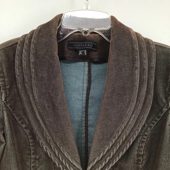 Sao Paulo Women’s Corduroy Zip Moto Style Jacket Blazer Brown/Teal Size 6 - Picture 3 of 6